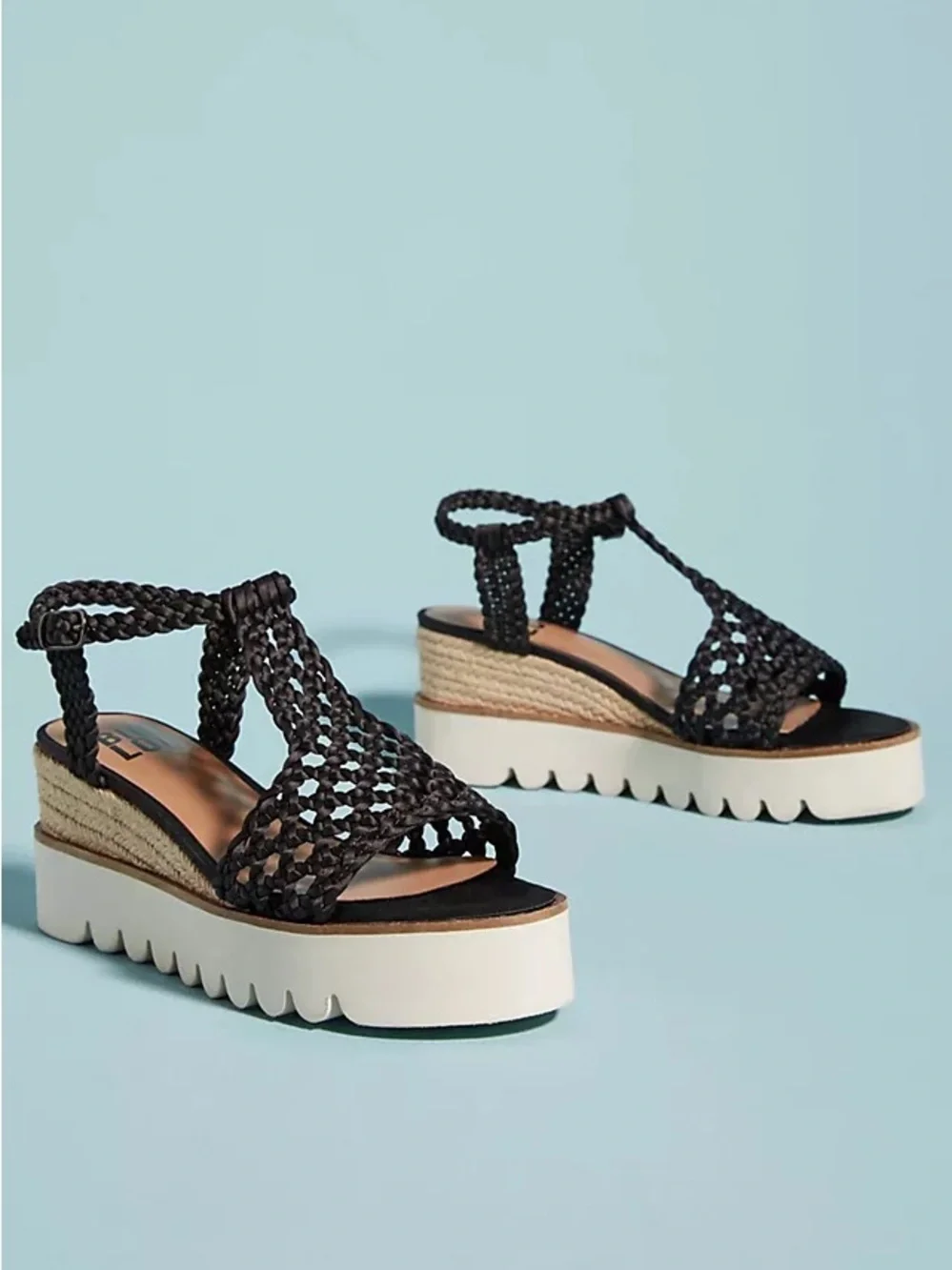 Bibi Lou Ariel Woven Platform Sandals Black Braided Espadrille Size 40/9